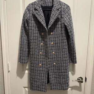 Classic Black and White Plaid Pea Coat
